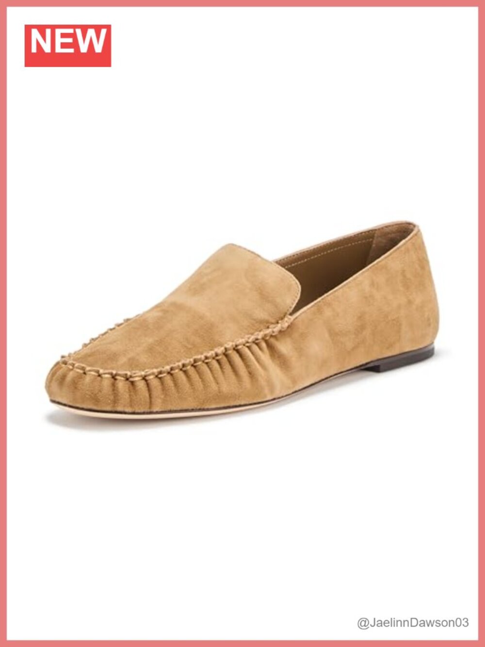 Camel Suede Rounded Toe Loafer Flats with Ruched Detail & Stacked Heel
